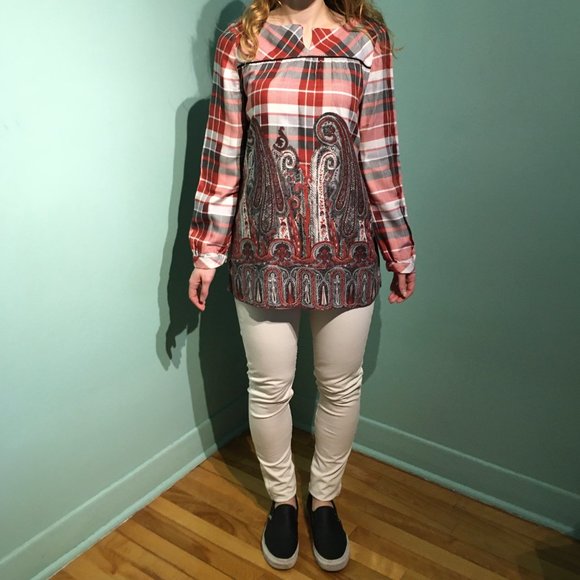 Axara Paris red plaid/paisley tunic - Picture 5 of 6